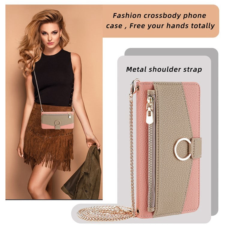 For Samsung Galaxy A24 4G (162.1 x 77.6 x 8.3mm) Case Crossbody PU Leather Cell Phone Cover - Pink