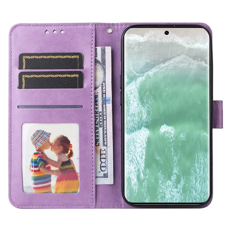 Wallet Case for Oppo Reno11 5G (Global) Phone Shell Imprinted Sunflower Pattern Anti-fall Cover - Purple