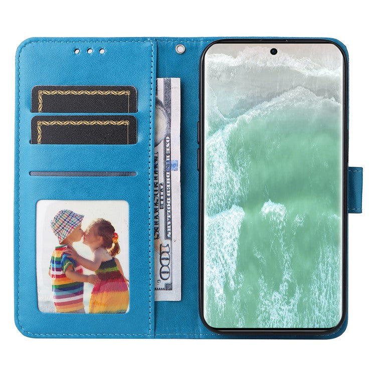 Wallet Case for Oppo Reno11 5G (Global) Phone Shell Imprinted Sunflower Pattern Anti-fall Cover - Blue