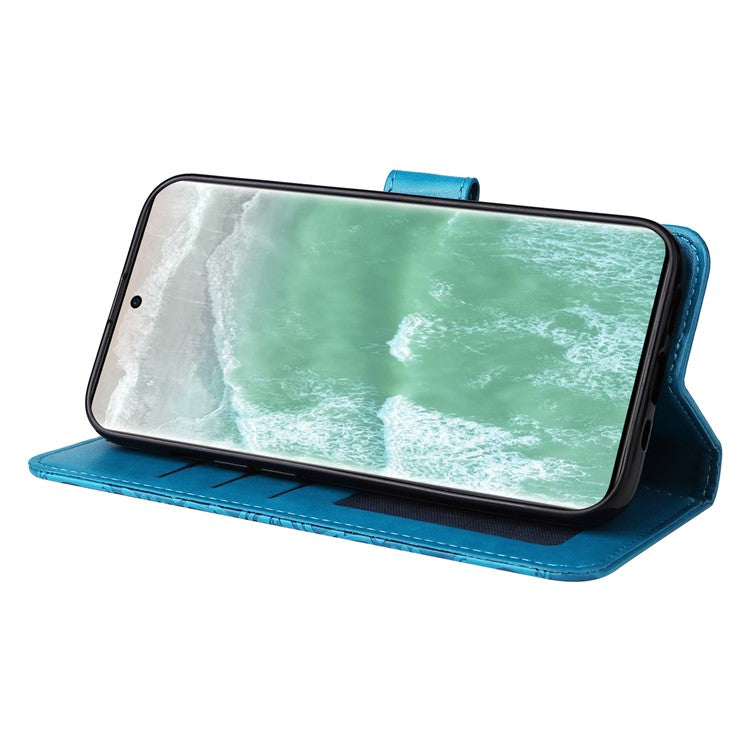 Wallet Case for Oppo Reno11 5G (Global) Phone Shell Imprinted Sunflower Pattern Anti-fall Cover - Blue