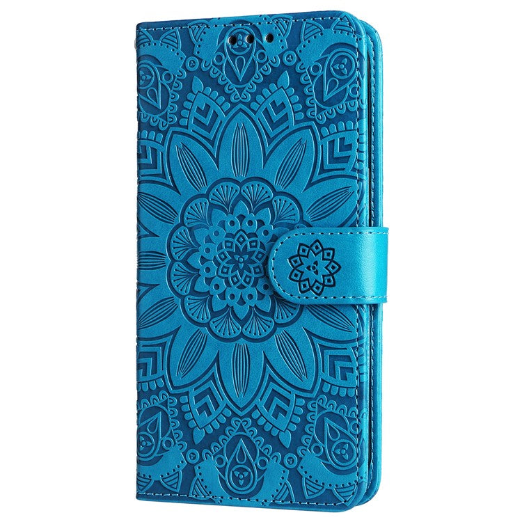 Wallet Case for Oppo Reno11 5G (Global) Phone Shell Imprinted Sunflower Pattern Anti-fall Cover - Blue