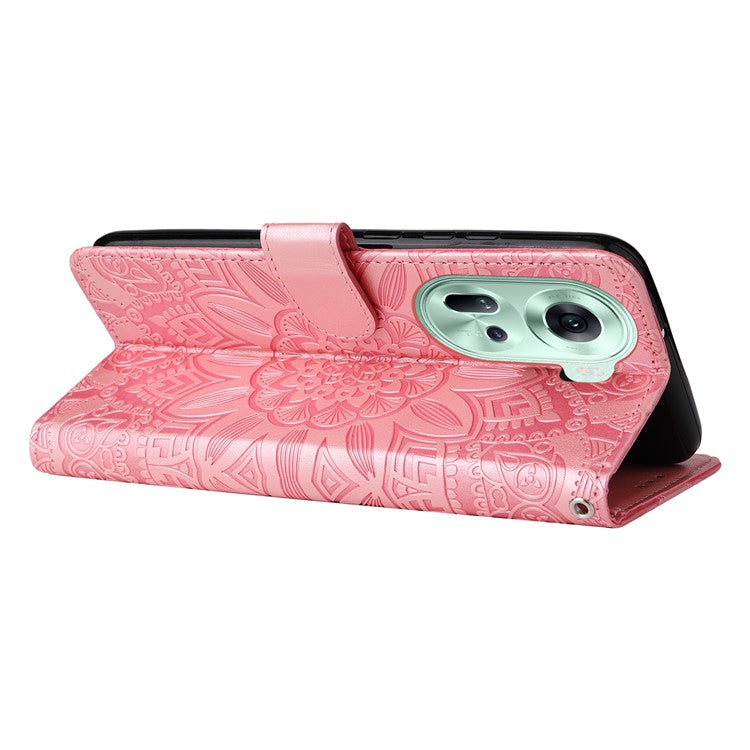 Wallet Case for Oppo Reno11 5G (Global) Phone Shell Imprinted Sunflower Pattern Anti-fall Cover - Pink