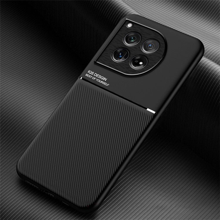 For OnePlus 12 5G Back Case PU+TPU+PC Anti-fingerprint Phone Protective Cover - Black