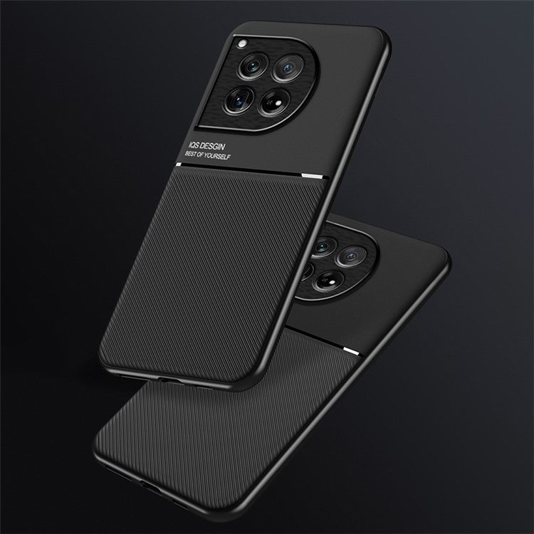 For OnePlus 12 5G Back Case PU+TPU+PC Anti-fingerprint Phone Protective Cover - Black