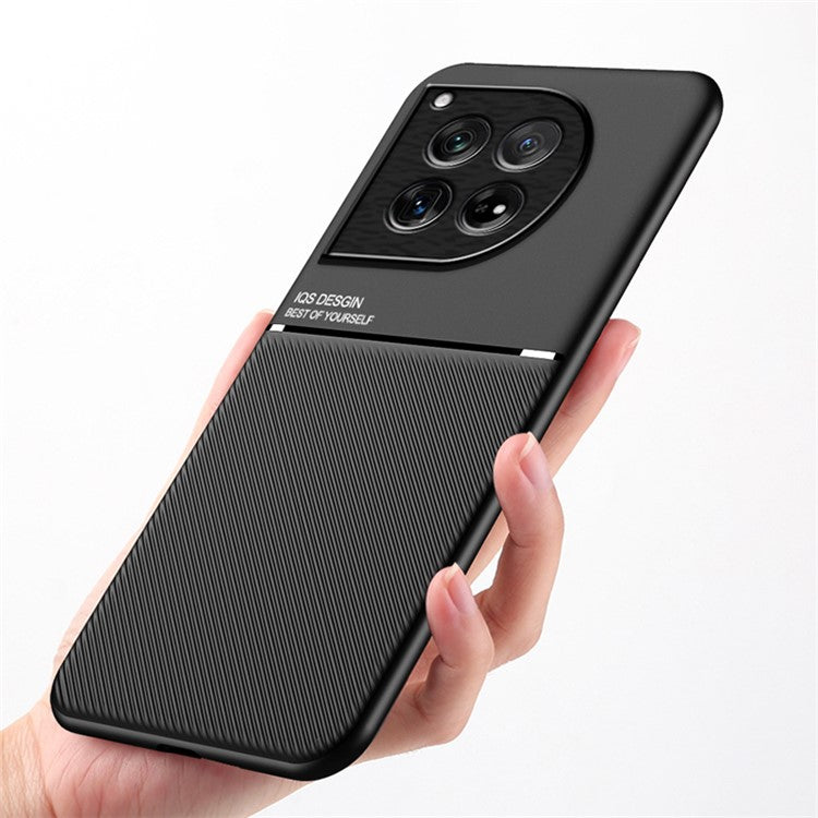 For OnePlus 12 5G Back Case PU+TPU+PC Anti-fingerprint Phone Protective Cover - Black