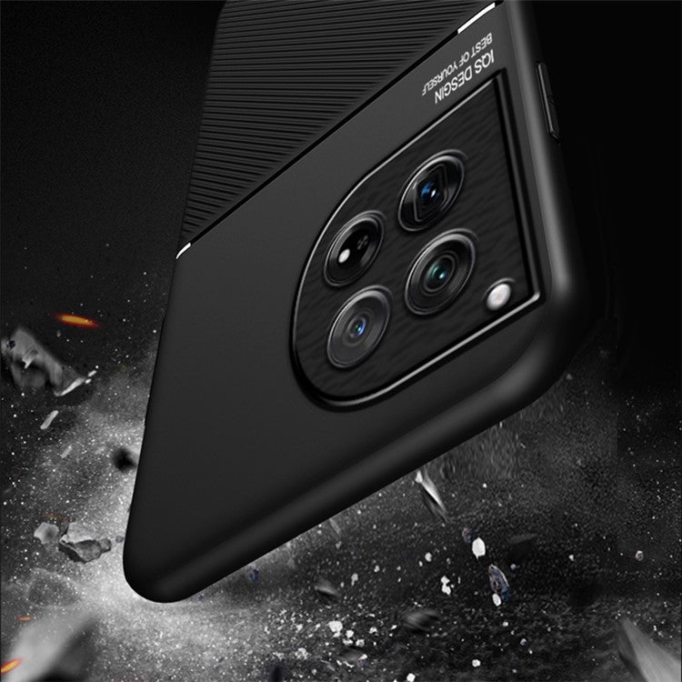 For OnePlus 12 5G Back Case PU+TPU+PC Anti-fingerprint Phone Protective Cover - Black