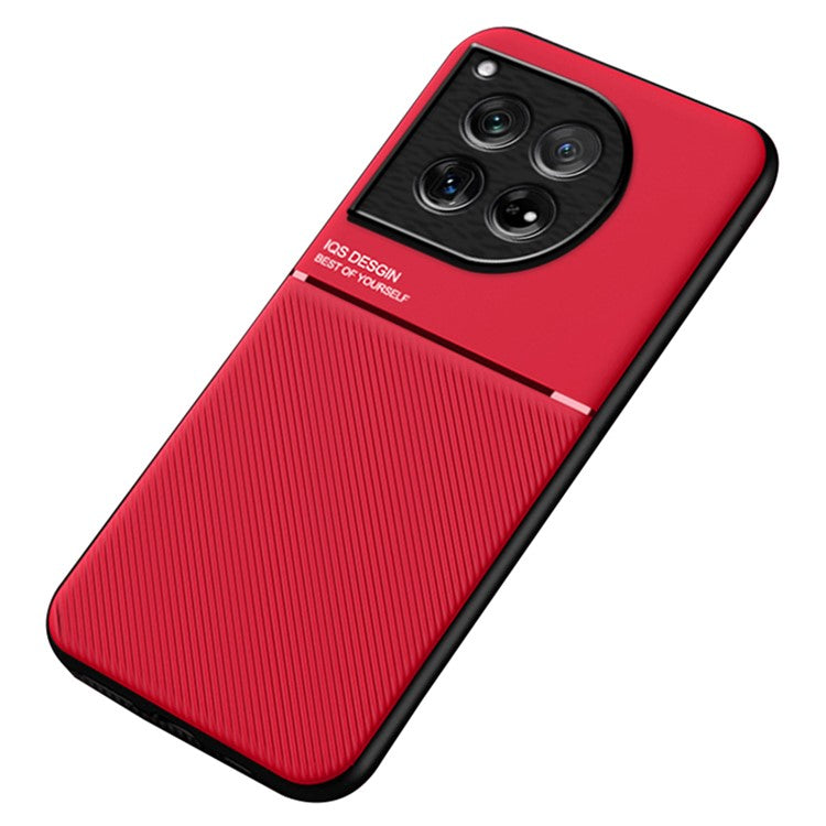 For OnePlus 12 5G Back Case PU+TPU+PC Anti-fingerprint Phone Protective Cover - Red