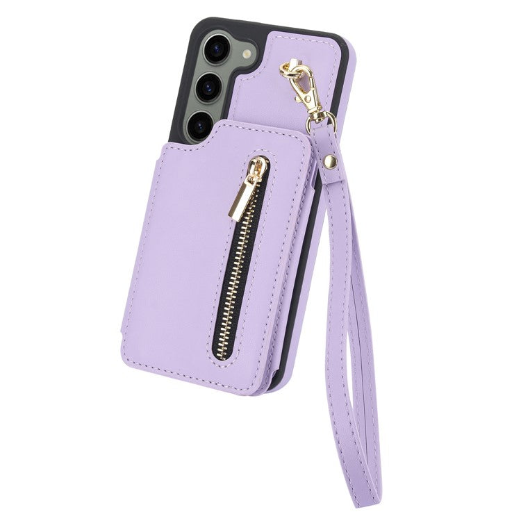 For Samsung Galaxy S23+ RFID Blocking Phone Case Zipper Card Holder Cover - Light Purple