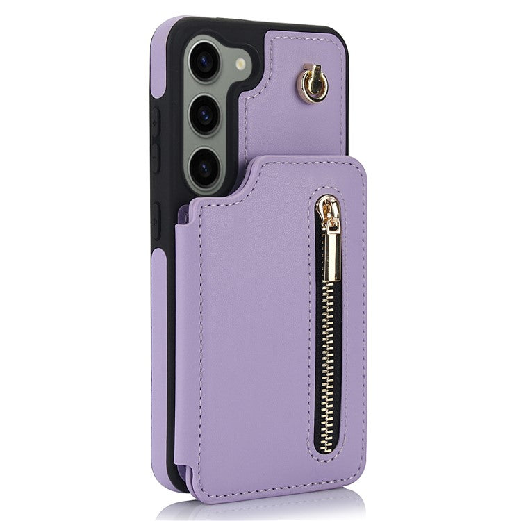 For Samsung Galaxy S23+ RFID Blocking Phone Case Zipper Card Holder Cover - Light Purple
