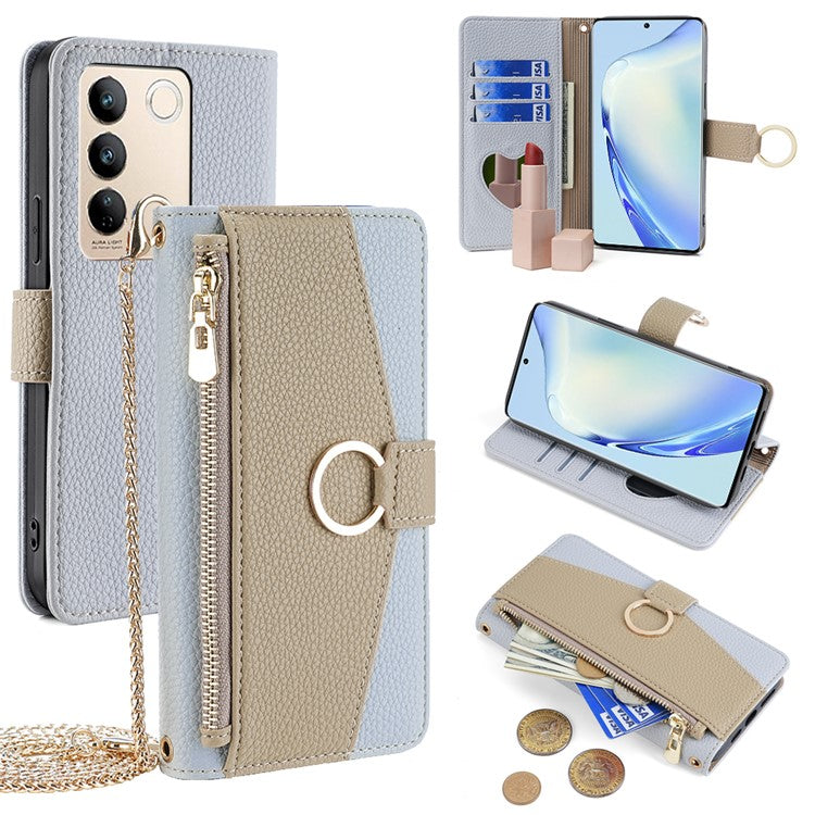 For vivo S16 / S16 Pro Phone Case PU Leather Zipper Wallet Full Protection Cover - Blue