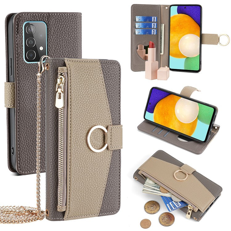 For Samsung Galaxy A52 4G / 5G / A52s 5G Crossbody Case PU Leather Zipper Phone Cover - Grey