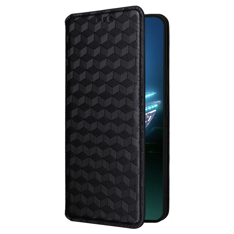 For Asus ROG Phone 8 5G / ROG Phone 8 Pro 5G Case Rhombus Imprinted Stand View Phone Cover - Black