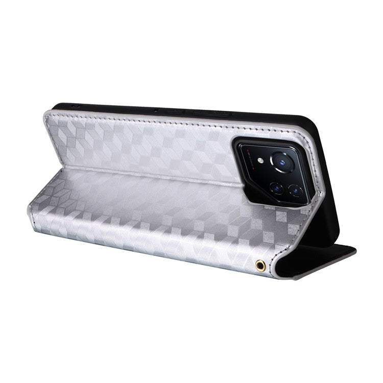 For Asus ROG Phone 8 5G / ROG Phone 8 Pro 5G Case Rhombus Imprinted Stand View Phone Cover - Silver
