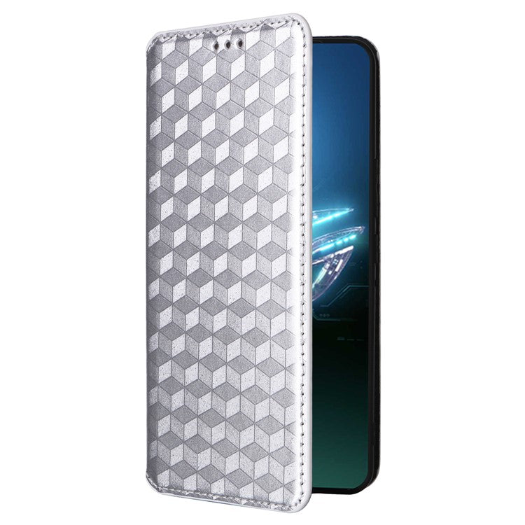 For Asus ROG Phone 8 5G / ROG Phone 8 Pro 5G Case Rhombus Imprinted Stand View Phone Cover - Silver