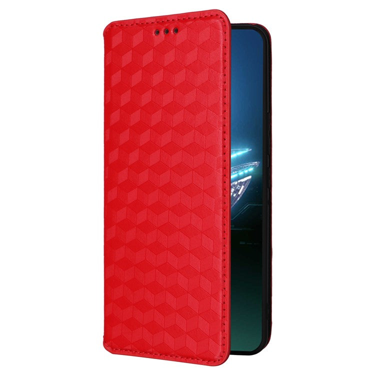 For Asus ROG Phone 8 5G / ROG Phone 8 Pro 5G Case Rhombus Imprinted Stand View Phone Cover - Red