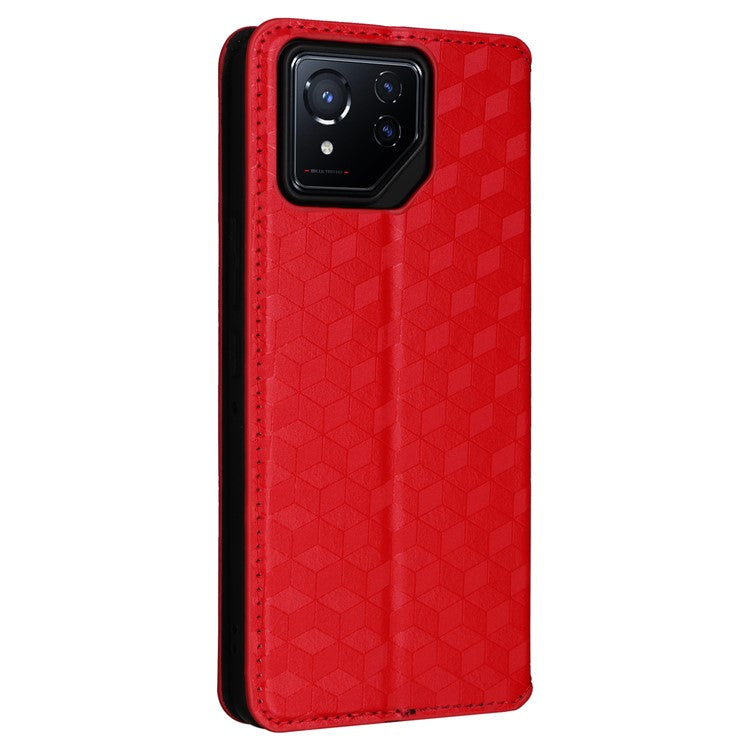 For Asus ROG Phone 8 5G / ROG Phone 8 Pro 5G Case Rhombus Imprinted Stand View Phone Cover - Red