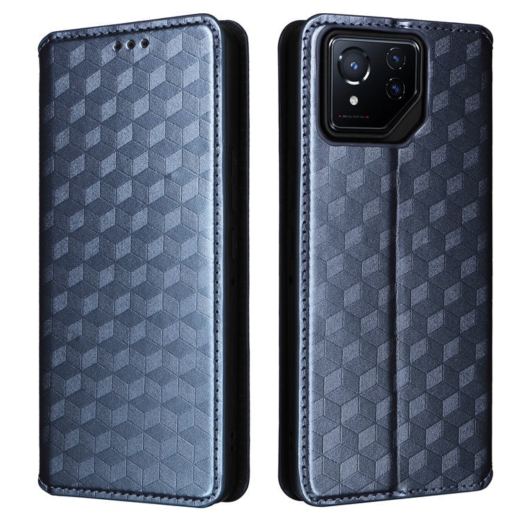 For Asus ROG Phone 8 5G / ROG Phone 8 Pro 5G Case Rhombus Imprinted Stand View Phone Cover - Blue