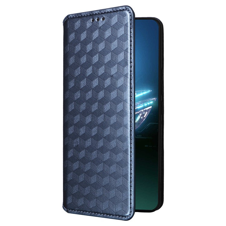 For Asus ROG Phone 8 5G / ROG Phone 8 Pro 5G Case Rhombus Imprinted Stand View Phone Cover - Blue