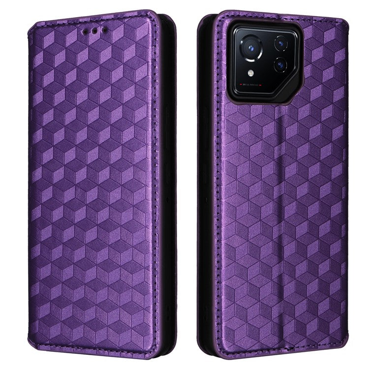 For Asus ROG Phone 8 5G / ROG Phone 8 Pro 5G Case Rhombus Imprinted Stand View Phone Cover - Purple