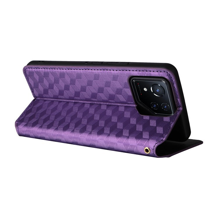 For Asus ROG Phone 8 5G / ROG Phone 8 Pro 5G Case Rhombus Imprinted Stand View Phone Cover - Purple
