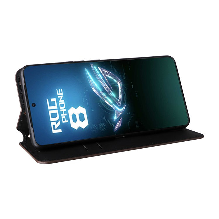 For Asus ROG Phone 8 5G / ROG Phone 8 Pro 5G Case Rhombus Imprinted Stand View Phone Cover - Brown