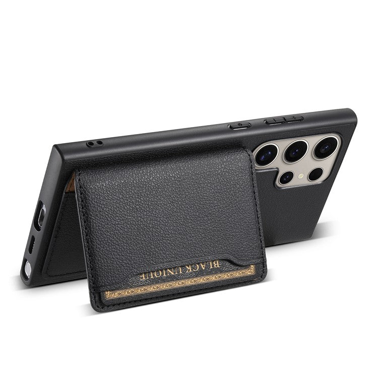 For Samsung Galaxy S24 Ultra Case Card Slots Kickstand Phone Cover Calf Texture - Black
