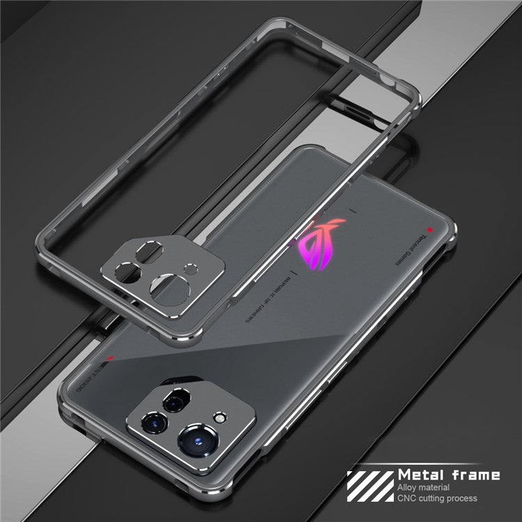 For Asus ROG Phone 8 5G / Phone 8 Pro 5G Bumper Case Phone Metal Frame with Camera Lens Cover - Grey+Silver