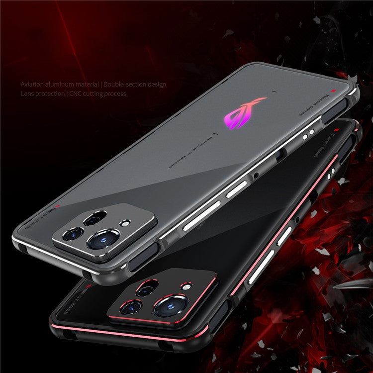 For Asus ROG Phone 8 5G / Phone 8 Pro 5G Bumper Case Phone Metal Frame with Camera Lens Cover - Grey+Silver