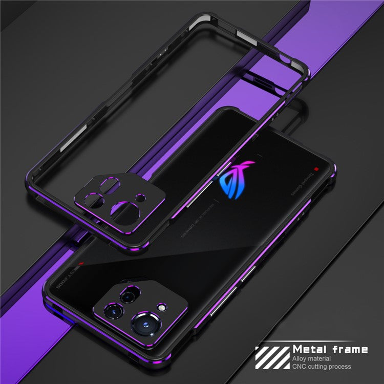 For Asus ROG Phone 8 5G / Phone 8 Pro 5G Bumper Case Phone Metal Frame with Camera Lens Cover - Black+Purple