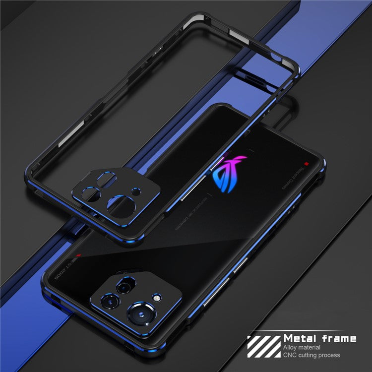 For Asus ROG Phone 8 5G / Phone 8 Pro 5G Bumper Case Phone Metal Frame with Camera Lens Cover - Black+Blue