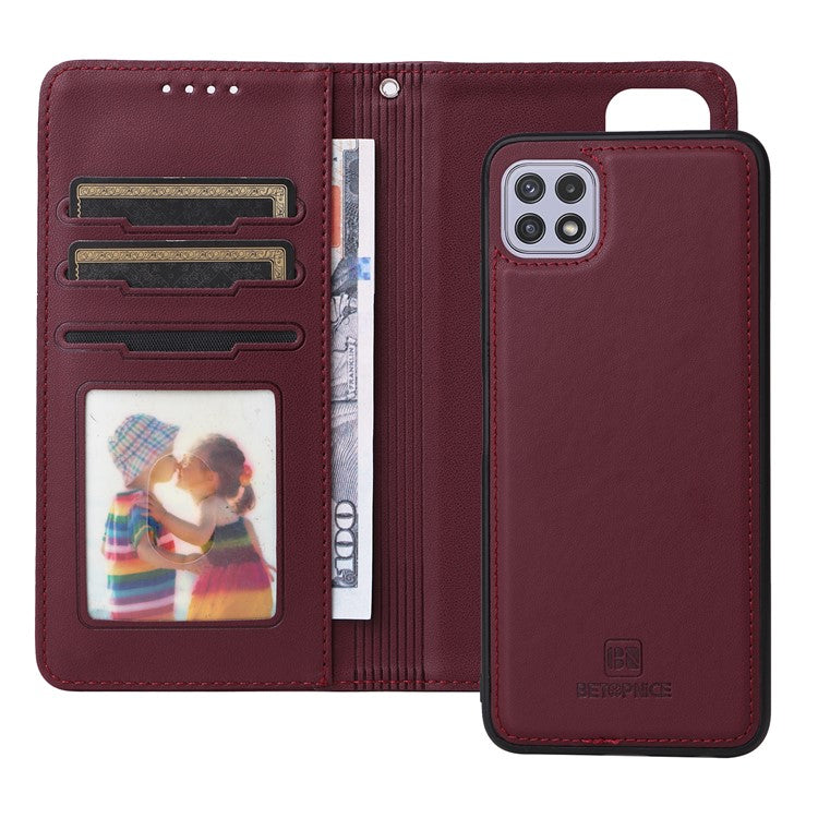 BETOPNICE 005 For Samsung Galaxy A22 5G (EU Version) Leather Case Wallet Detachable Phone Cover - Wine Red