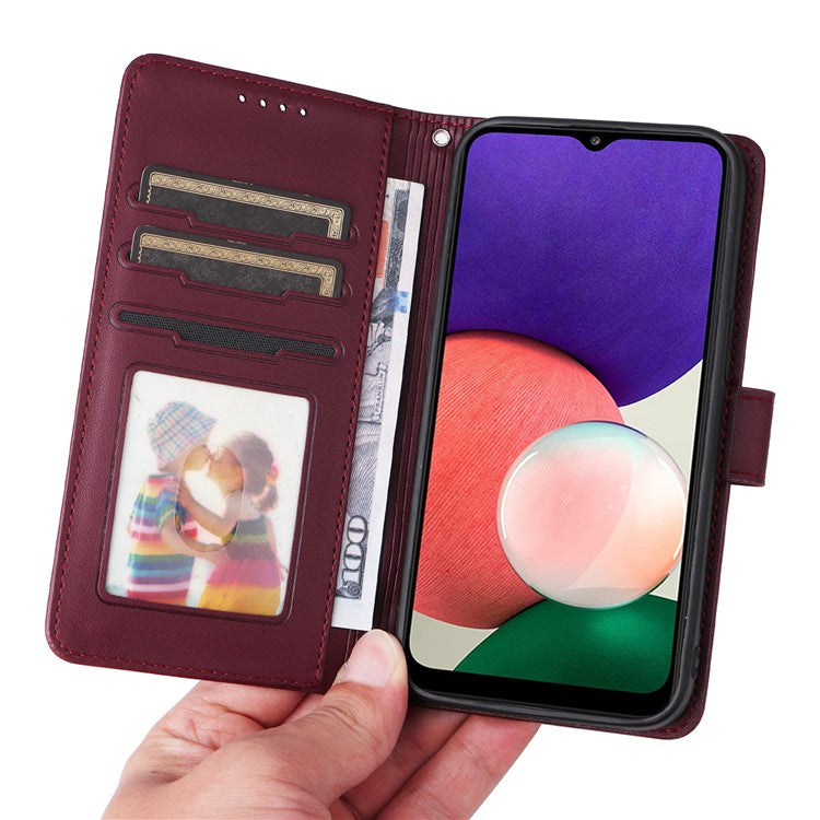 BETOPNICE 005 For Samsung Galaxy A22 5G (EU Version) Leather Case Wallet Detachable Phone Cover - Wine Red