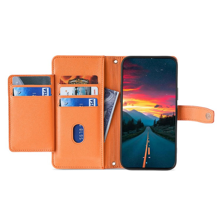 For Samsung Galaxy M33 5G (Global Version) Cell Phone Case Textured Leather Stand Cover with 2 Straps - Orange