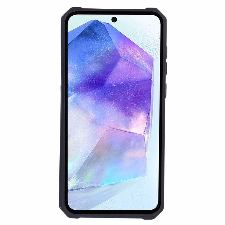 For Samsung Galaxy A55 5G Case PC+TPU Card Holder Phone Kickstand Cover with Slide Lens Lid - Rose Gold