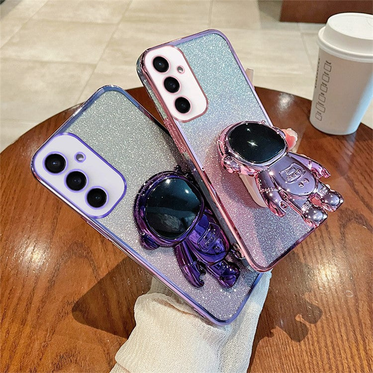 For Samsung Galaxy S24 Case Glitter Astronaut Kickstand Phone Back Cover - Blue