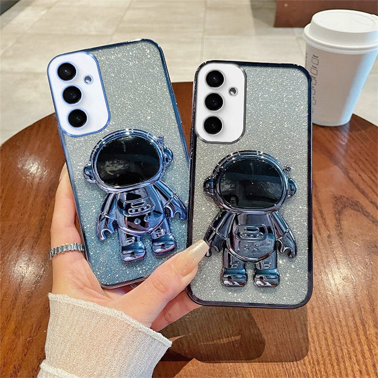 For Samsung Galaxy S24 Case Glitter Astronaut Kickstand Phone Back Cover - Blue