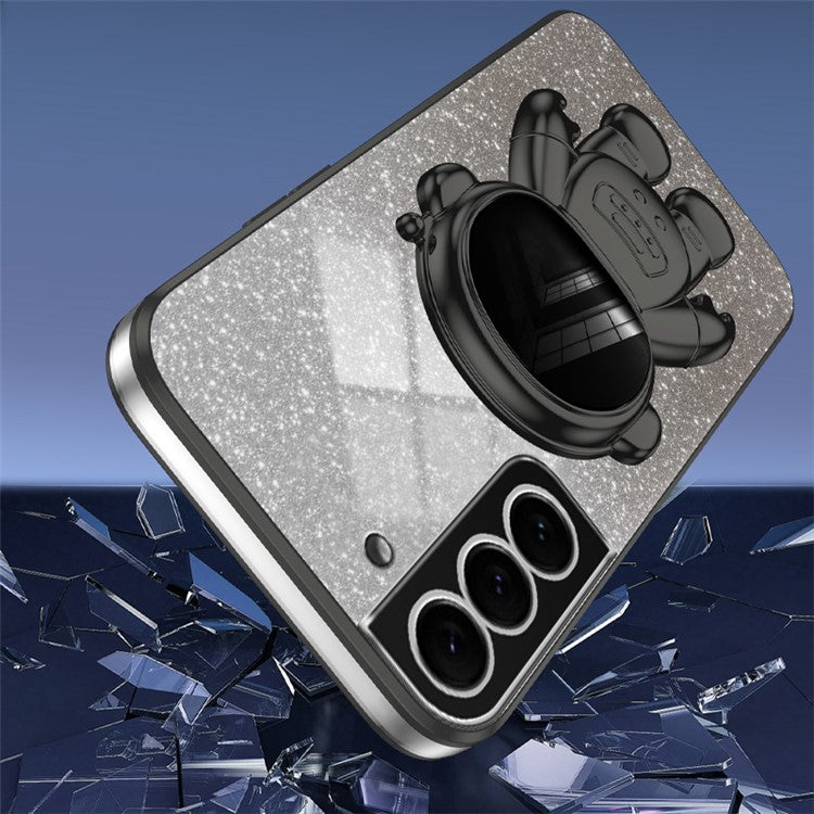 For Samsung Galaxy S22+ 5G Electroplating Case Astronaut Kickstand Phone Cover - Black