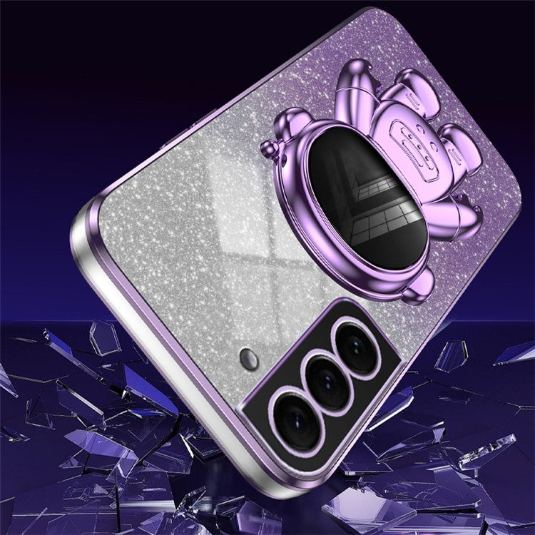 For Samsung Galaxy S22+ 5G Electroplating Case Astronaut Kickstand Phone Cover - Black