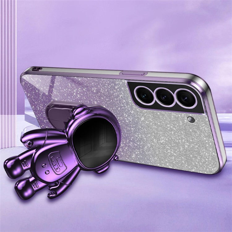 For Samsung Galaxy S22+ 5G Electroplating Case Astronaut Kickstand Phone Cover - Purple