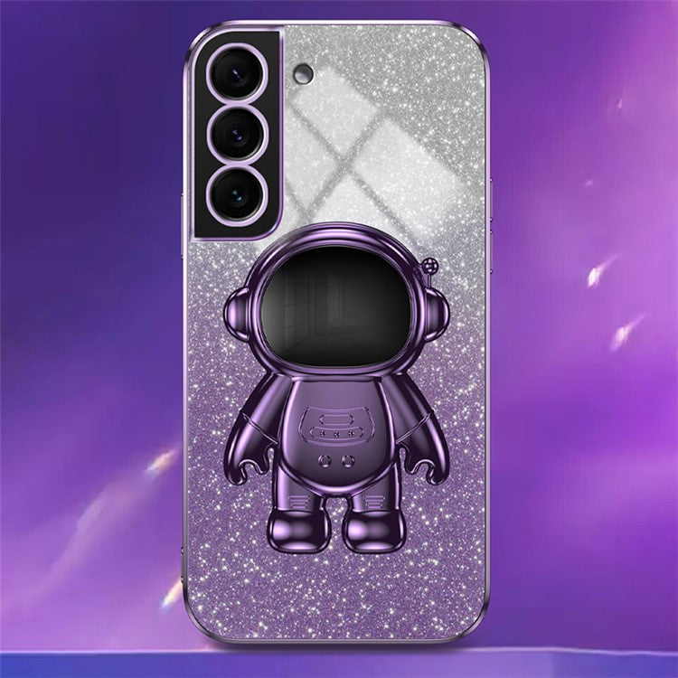 For Samsung Galaxy S22+ 5G Electroplating Case Astronaut Kickstand Phone Cover - Purple