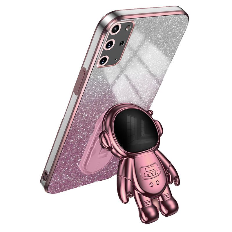 For Samsung Galaxy S20 Plus 5G / 4G Kickstand Phone Case PC+TPU Shell Electroplating Cell Phone Cover - Pink