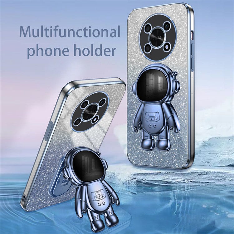 PC+TPU Case for Honor X30 5G , Glitter Powder Astronaut Kickstand Phone Cover - Blue