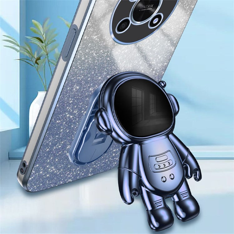 PC+TPU Case for Honor X30 5G , Glitter Powder Astronaut Kickstand Phone Cover - Blue