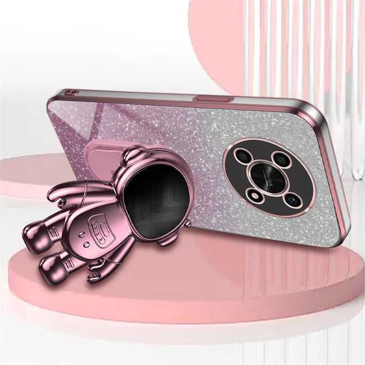 PC+TPU Case for Honor X30 5G , Glitter Powder Astronaut Kickstand Phone Cover - Pink