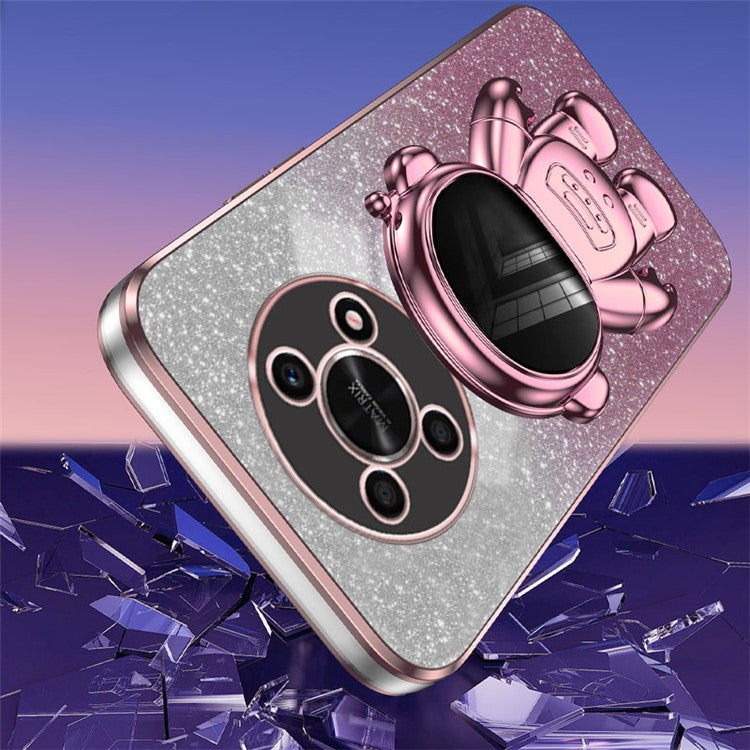 PC+TPU Case for Honor X30 5G , Glitter Powder Astronaut Kickstand Phone Cover - Pink