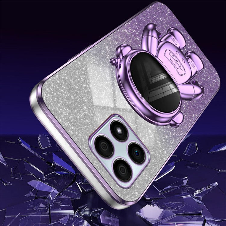 For Honor X30i Glitter Powder PC+TPU Anti-fall Case Astronaut Kickstand Phone Cover - Purple