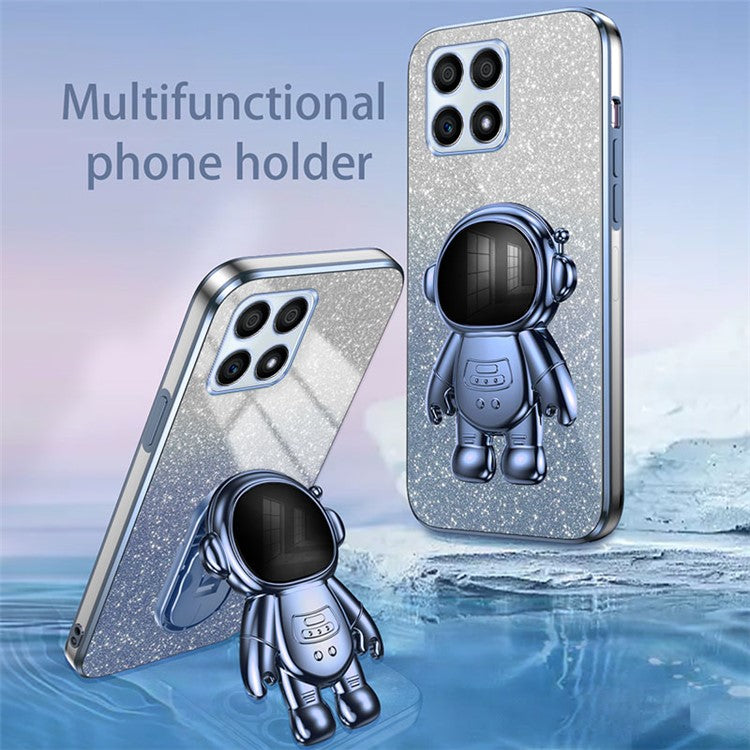 For Honor X30i Glitter Powder PC+TPU Anti-fall Case Astronaut Kickstand Phone Cover - Blue