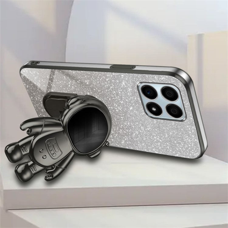 For Honor X30i Glitter Powder PC+TPU Anti-fall Case Astronaut Kickstand Phone Cover - Black