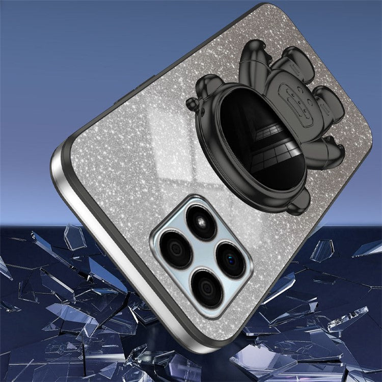 For Honor X30i Glitter Powder PC+TPU Anti-fall Case Astronaut Kickstand Phone Cover - Black
