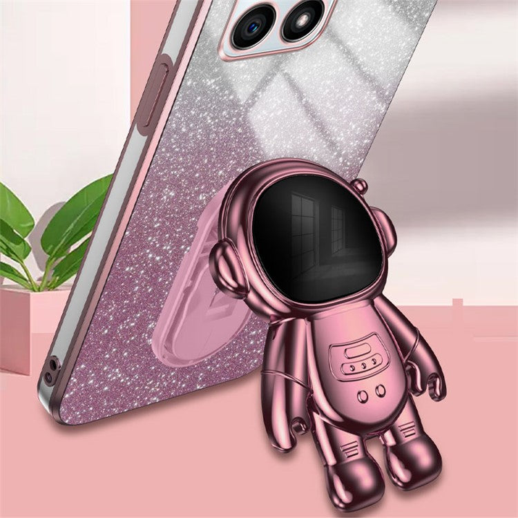 For Honor X30i Glitter Powder PC+TPU Anti-fall Case Astronaut Kickstand Phone Cover - Pink